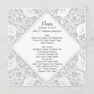 White Doily Look Custom Wedding Menu