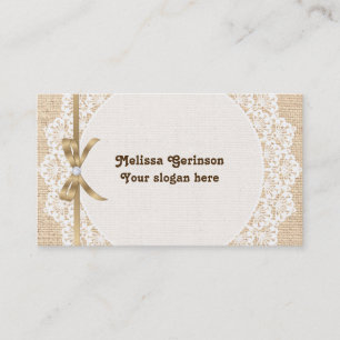 White doily with lace and burlap business card