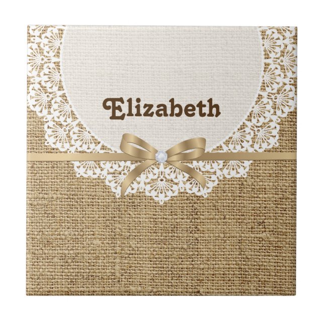 White doily with lace and linen natural burlap tile (Front)