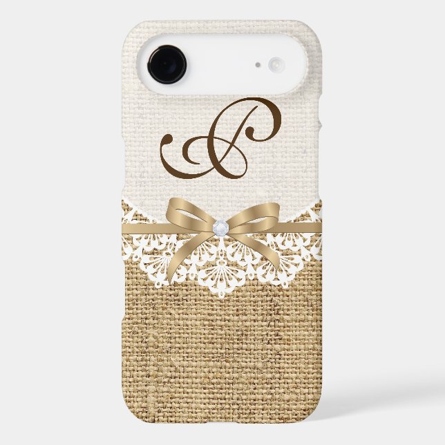 White doily with lace & natural burlap monogram Case-Mate iPhone case (Back)
