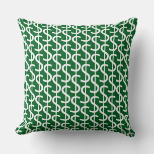 White Dollar $igns Repeat  Rich Green Decorative Throw Pillow