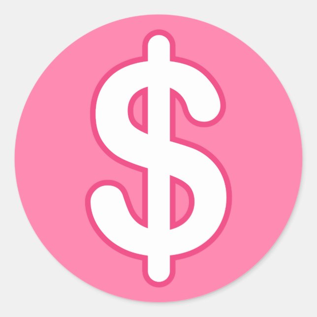 White dollar sign on pink background stickers (Front)