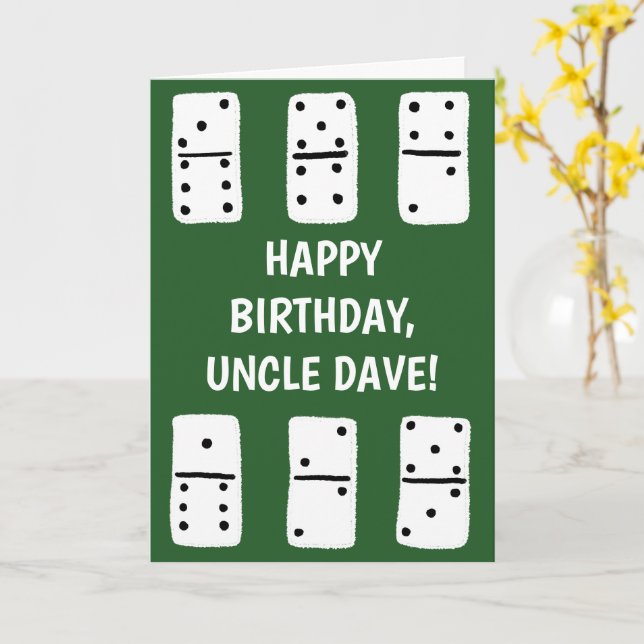 White Dominoes on Green Personalized Card (Yellow Flower)