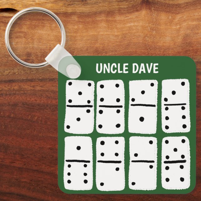 White Dominoes on Green Personalized Keychain (Front)