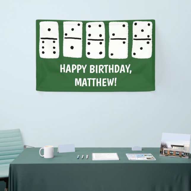 White Dominoes with Black Dots on Green Banner (Tradeshow)
