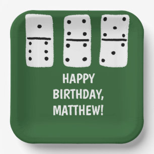 White Dominoes with Black Dots on Green Paper Plate