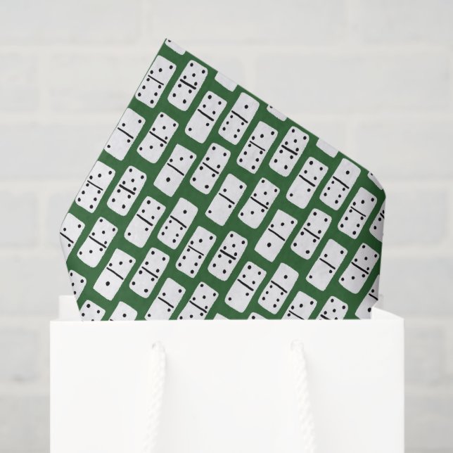 White Dominoes with Black Dots on Green Patterned Tissue Paper (Gift Bag)
