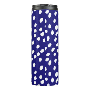 White Dots Dark Blue Thermal Tumbler