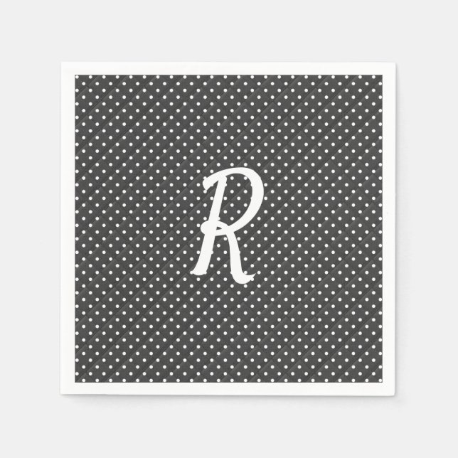 white dots on black monogram napkin (Front)