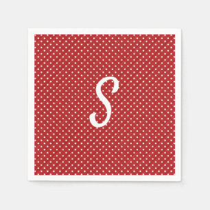 white dots on red monogram napkin