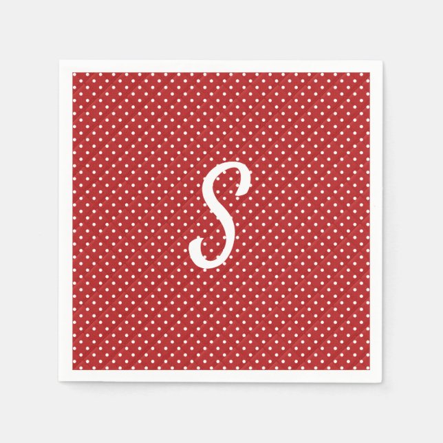 white dots on red monogram napkin (Front)