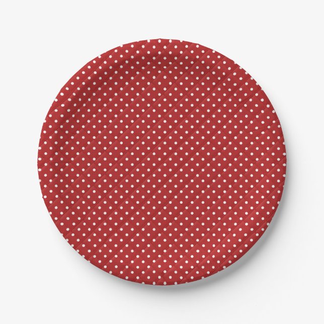 White dots on red quilt paper plate (Front)