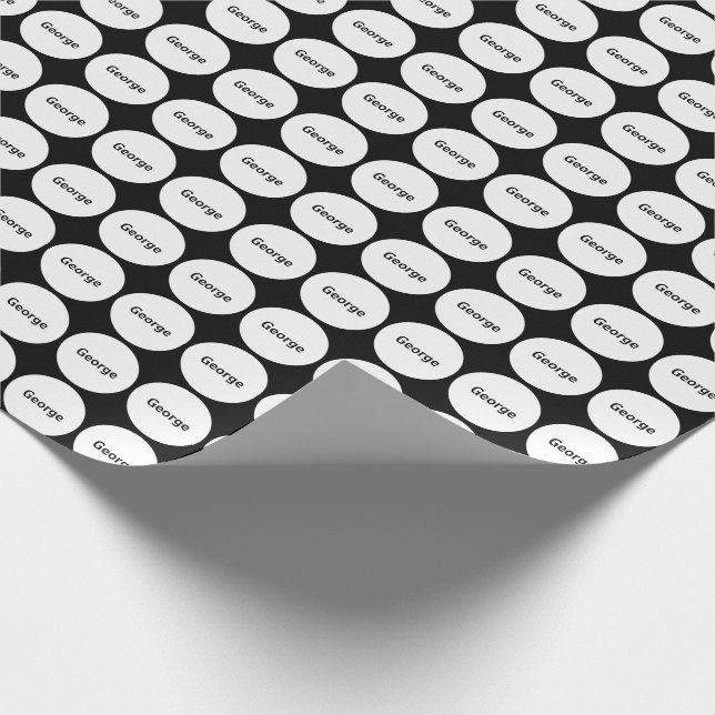 White Dots Pattern On Black With Name Wrapping Paper (Corner)