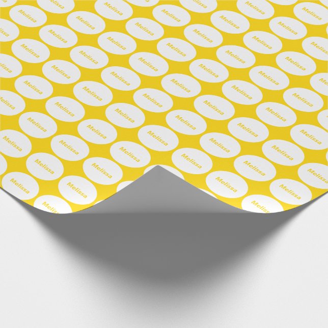 White Dots Pattern On Golden Yellow With Name Wrapping Paper (Corner)