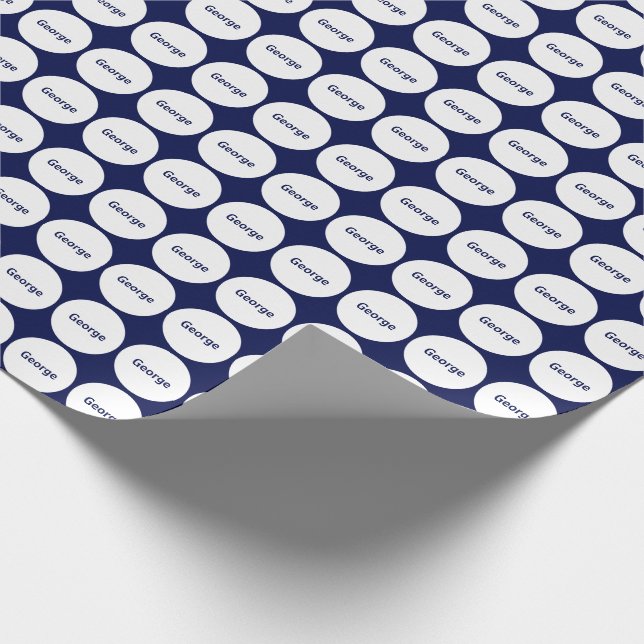White Dots Pattern On Navy Blue With Name Wrapping Paper (Corner)