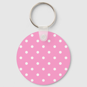 White Dots, Pink Polka Dots Pattern. Keychain