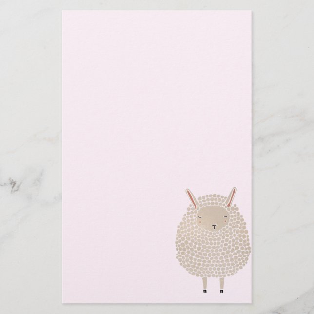 White Dots Round Sleeping Sheep Stationery (Front)