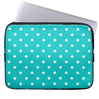White dots, Teal Polka Dot Pattern. Laptop Sleeve