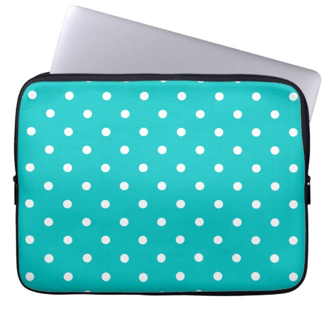 White dots, Teal Polka Dot Pattern. Laptop Sleeve (Front)