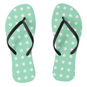 White Dotted Mint Green Modern Trendy Template Flip Flops