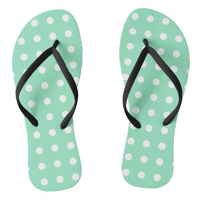 White Dotted Mint Green Modern Trendy Template Flip Flops (Footbed)