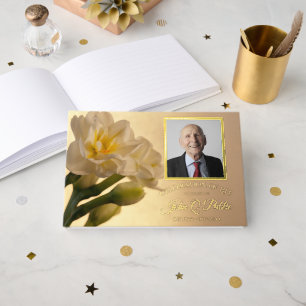 White Double Daffodil Celebration of Life Memorial Guest Book