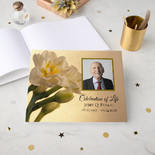 White Double Daffodil Celebration of Life Memorial Guest Book