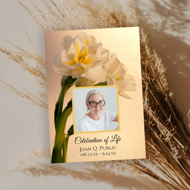 White Double Daffodil Flowers Celebration of Life Invitation (Creator Uploaded)