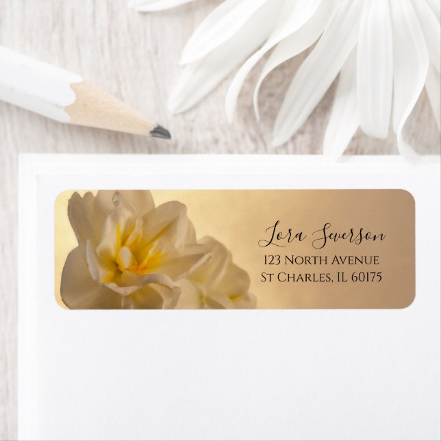White Double Daffodils Return Address Label (Insitu)