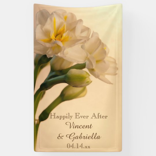 White Double Daffodils Spring Wedding Banner