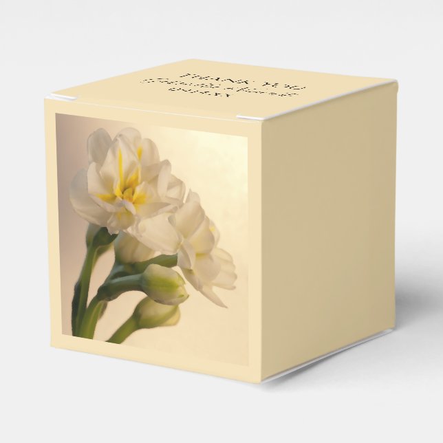 White Double Daffodils Spring Wedding Favor Box (Front Side)