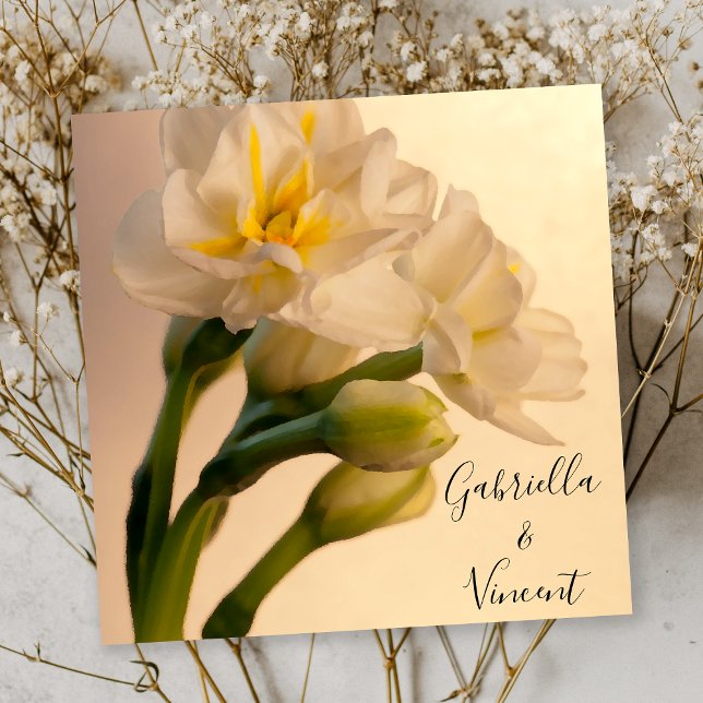 White Double Daffodils Spring Wedding Invitation (Creator Uploaded)