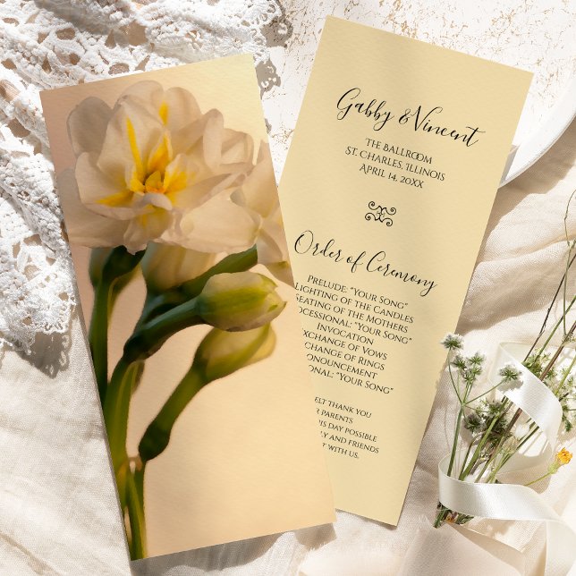 White Double Daffodils Spring Wedding Program (Creator Uploaded)
