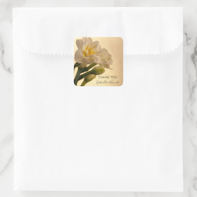 White Double Daffodils Wedding Thank You Favour Ta Square Sticker (Bag)