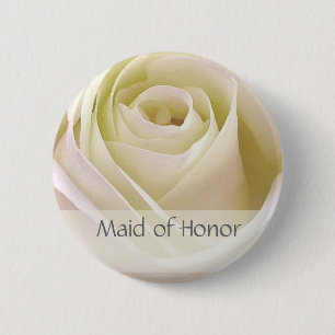 White double rose Maid of Honour 2 Inch Round Button