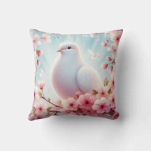 White Dove Among Pink Blossoms Throw Pillow