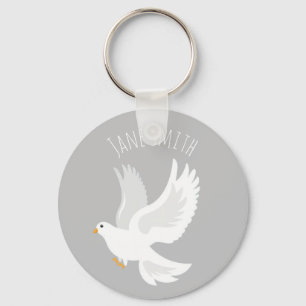 White dove bird on grey keychain