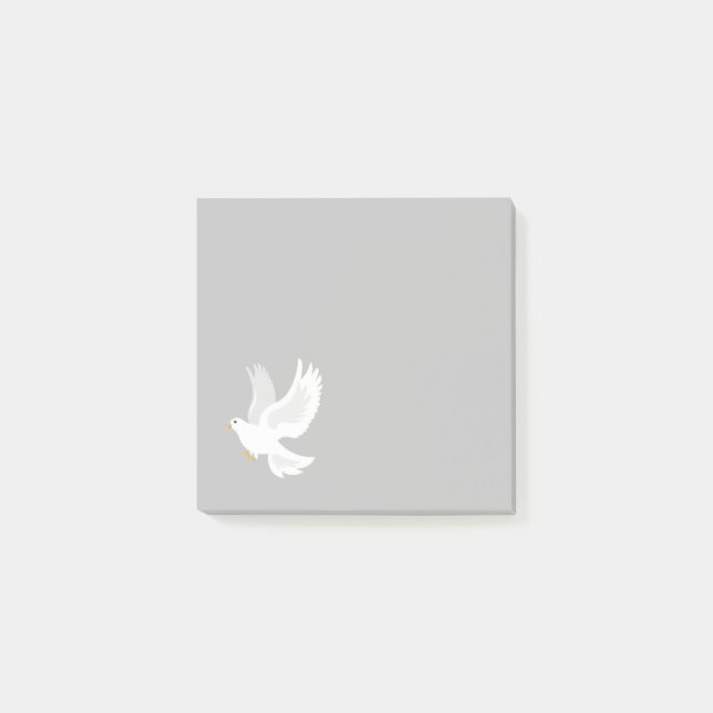 White dove bird on grey post-it notes (Front)