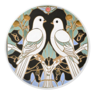 White Dove Birds Art Nouveau Doves Bird Art Deco Ceramic Knob