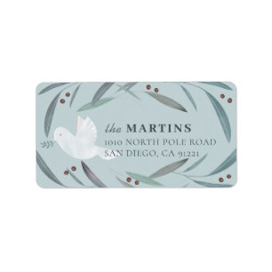 White Dove Foliage Light Blue Address Label