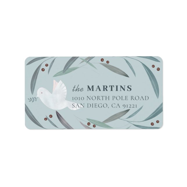 White Dove Foliage Light Blue Address Label (Front)