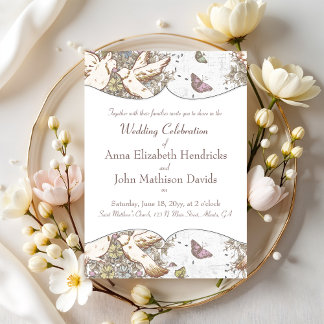 White Dove Garden Pattern Vintage Invitation