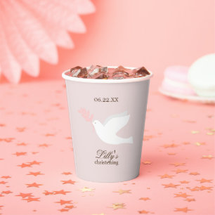 White Dove Girl's Baptism Paper Cups