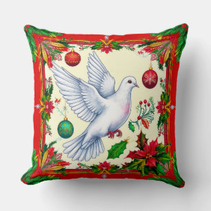 White Dove In Festive Red Frame Throw Pillow