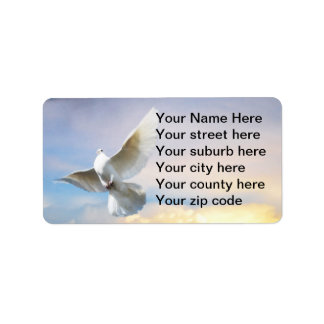 White dove in flight label