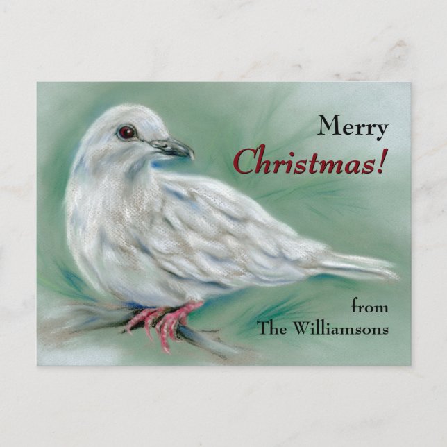 White Dove in the Pine Personalized Christmas Holiday Postcard (Front)