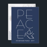 White Dove Modern Unique Peace 1 Photo Navy Blue Holiday Postcard<br><div class="desc">Wish family and friends a simple gift of peace for the holidays with an elegant dove one photo postcard. All wording on this template is simple to customize, making it suitable for Christmas, New Years, Hanukkah and Rosh Hashanah. The modern minimalist navy blue and white design features a mourning dove...</div>