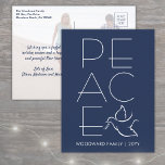 White Dove Modern Unique Peace 1 Photo Navy Blue Holiday Postcard<br><div class="desc">Wish family and friends a simple gift of peace for the holidays with an elegant dove one photo postcard. All wording on this template is simple to customize, making it suitable for Christmas, New Years, Hanukkah and Rosh Hashanah. The modern minimalist navy blue and white design features a mourning dove...</div>
