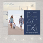 White Dove Modern Unique Peace 2 Photo Navy Blue Holiday Postcard<br><div class="desc">Wish family and friends a simple gift of peace for the holidays with an elegant dove two photo postcard. All wording on this template is simple to customize, making it suitable for Christmas, New Years, Hanukkah and Rosh Hashanah. The modern minimalist navy blue and white design features a mourning dove...</div>
