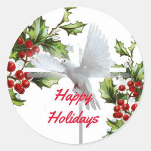 White dove of peace christian mistletoe christmas classic round sticker